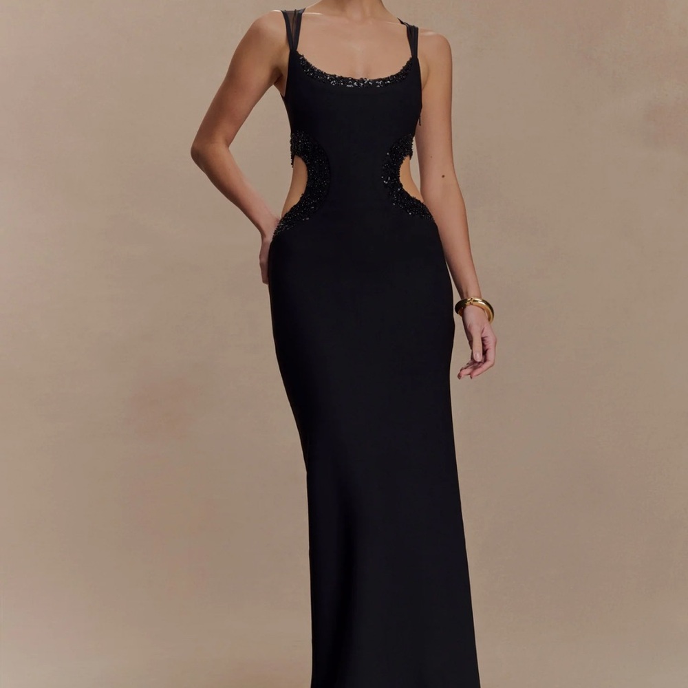 Meshki Black Backless Dress with Cutout Details